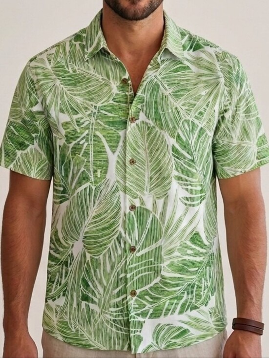 Caribbean Other - Caribbean Mens Palm Leaf Print Camp Shirt Size Medium Vacation Cruise Resort